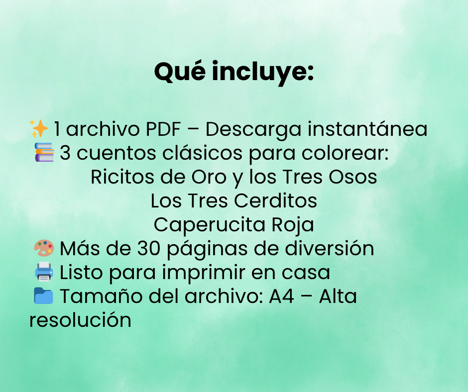 Libro para Colorear Cuentos Clásicos - Volumen 1: Ricitos de Oro, Caperucita Roja y Los Tres Cerditos - PDF Imprimible para Niños