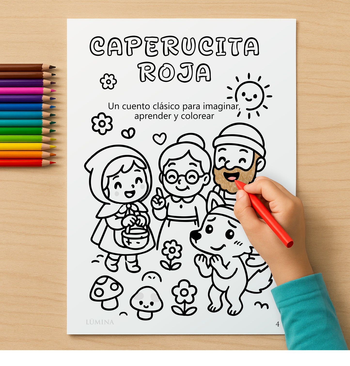 Libro para Colorear Cuentos Clásicos - Volumen 1: Ricitos de Oro, Caperucita Roja y Los Tres Cerditos - PDF Imprimible para Niños