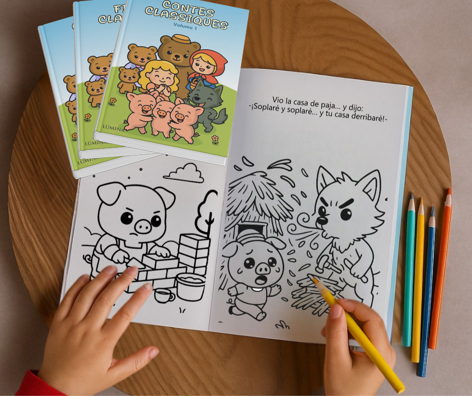Classic Tales Coloring Book – Volume 1 Bundle: 4 Languages (Es/En/It/Fr) – PDF for Kids